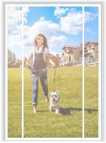 Insektenschutz, 190×300cm, Lamellenvorhang, Fliegengitter mit Magnet & Eingenähten Gewichten, einfach und schnell zu montieren, Weiß