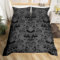 Schwarzes Damast-Bettwäsche-Set für Erwachsene, antikes viktorianisches Barock-Bettwäsche-Set, Doppelbett, exotisches Vintage-Blumenmuster, Gothic-Fledermaus-Steppdecke, Fledermaus-Zuckerschädel,