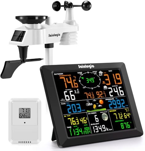 Sainlogic Wetterstation mit Innen- und Außentemperatur, Luftfeuchtigkeit und Barometer, kabelloser digitaler Wettervorhersagemonitor
