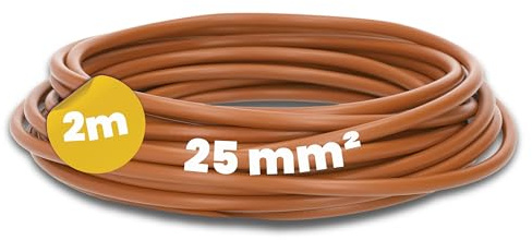 Kalitec 2m H07V-K 25 mm² Braun Verdrahtungsleitung - Flexible Aderleitung | Feindrähtige Litze aus Kupfer für Zählerschrank & Schaltschrank - Geeignet für Verlegung in Rohr, Aufputz & Unterputz