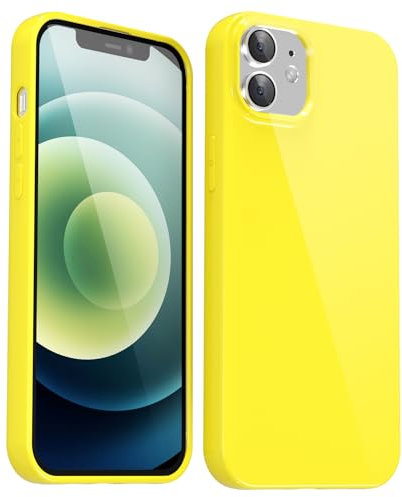 Svanove for iPhone 12/ iPhone 12 Pro Case Silicone, Glossy Soft Rubber Gel Jelly Cute Protective Plastic Simple Plain Phone Case Cover for Women Girl, Slim Thin Flexible Shockproof TPU, Yellow