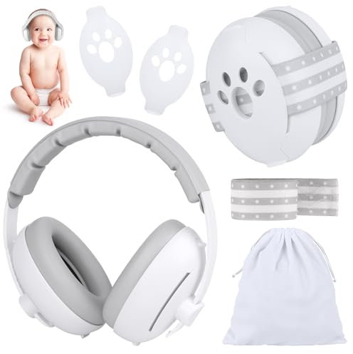 HIULLEN Protección auditiva para bebé, auriculares 2 en 1 para bebé, protección contra el ruido, orejeras para bebé, diadema ajustable, protección auditiva para bebé, protección auditiva para bebé,