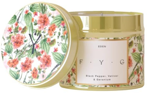 The Eden Tin Candle – Hand-Poured Natural Candle – Black Pepper, Vetiver & Geranium – 175g Eco-Friendly Wax – Up to 30 Hours Burn Time – Luxury Scented Candle Gift for Women & Home Fragrance
