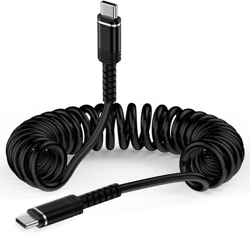 USB C to USB C Coiled Cable 60W Type C Charger Cable Fast Charging, USBC to USBC Phone Charger Data Cable Lead for Samsung Galaxy S25 S24fe S23 S22 S21 S20 A16 A15 A55 A56 A25 A35 A36 iPhone 16 15 Pro