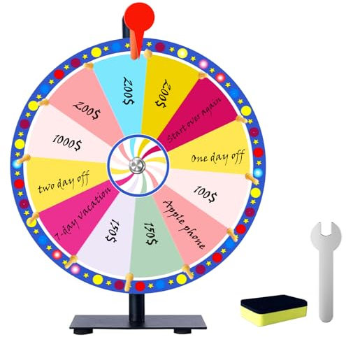 JIANFA 30,5 cm großes Preisrad, robustes Drehrad mit Radiergummi, 12 Steckplätze, Farb-Roulette-Spinnrad für Gewinn-Glücksspiele, Karneval, Spinnspiel, Party, Pub