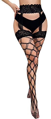 Genérico Calcetines Ciclismo Hombre Colores Medias sexis para mujer, mallas con apertura de rejilla, pantimedias a rayas, pantalones de lencería Calcetines Hombre Media Caña (Black, One Size)