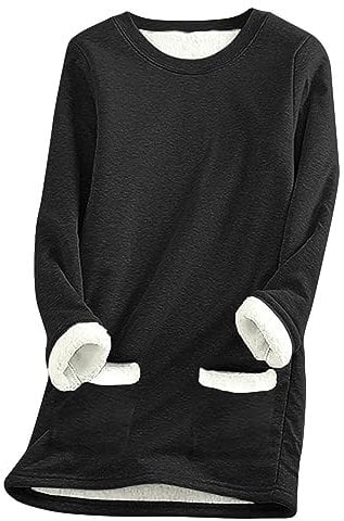 KHIRVWL Felpa Donna Invernale Felpe in Pile Offerte Lampo del Giorno 2 Pezzi Peluche Felpa Maglietta a Maniche Lunghe e Girocollo Teddy Pullover Caldo Pigiama Casuale Sweater Jumper Sweatshirt