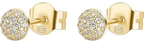 Rosato Bianca RZBI69 Gold Plated Sterling Silver Hemisphere Stud Earrings with 36 White Cubic Zirconia Size: 6 mm