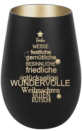 Der-Porzellan-Laden Windlicht mit Gravur Frohe Weihnachten Spruch | Schwarz Gold, Teelichthalter Weihnachten aus Glas, Weihnachtsdeko Tischdeko