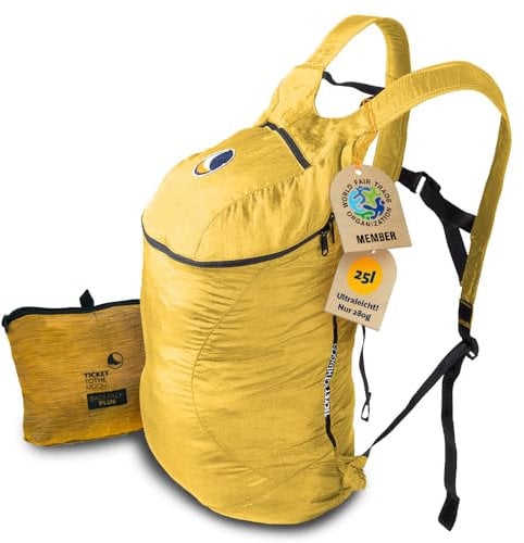 Ticket to the Moon Mini Backpack - Gold | Rucksack aus Fallschirm-nylon mit 15L Kapazität, ultraleicht, vielseitig einsetzbar, langlebig, umweltfreundlich | Original seit 1996
