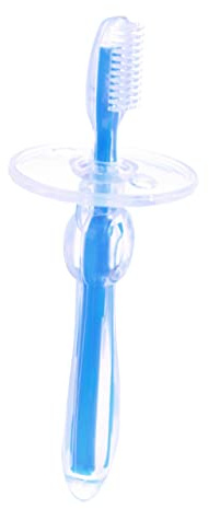 Babyzahnbürste aus Silikon mit Schutzkappe für Babys, Blau | Mundmassagegerät und Trainingsinstrument, für Unterwegs, Sanfte Zahnpflege, Kompakt