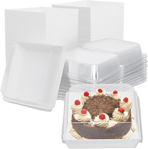 MAHIONG 100PCS 12cm Cake Slice Boxes, Individual Cake Slice Boxes with Clear Lids, Square Dessert Boxe for Home Baking, Party, Baking Shop