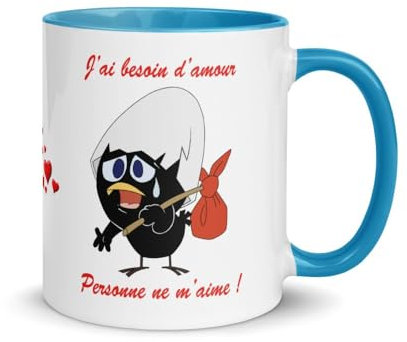 Jm-Déco Mug Caliméro - Idée Cadeau - Tasse en céramique coloré Couleur Bleu