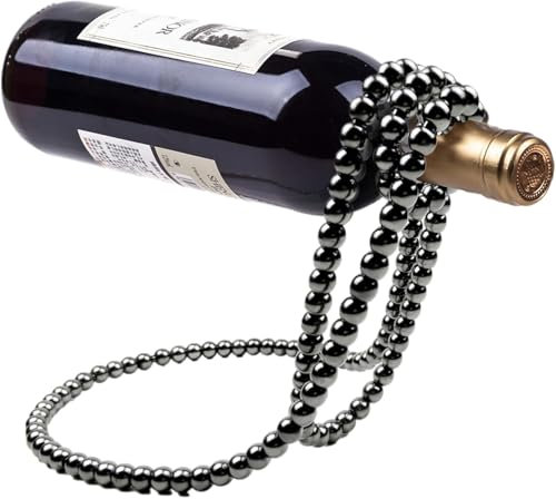 GYYVES Pearl Wine Stand - Elegant Pearl Necklace Wine Bottle Holder, Unique Tabletop Floating Wine Rack for Home Decoration (Black)