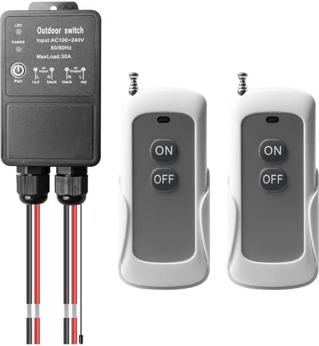 Interruttore a distanza, 230 V, AC 100 V, 240 V, 30 A, interruttore radio a distanza, 300 m, con 2 telecomando, per porte da garage, moto, allarme furto, guardrail, porta a rotelle