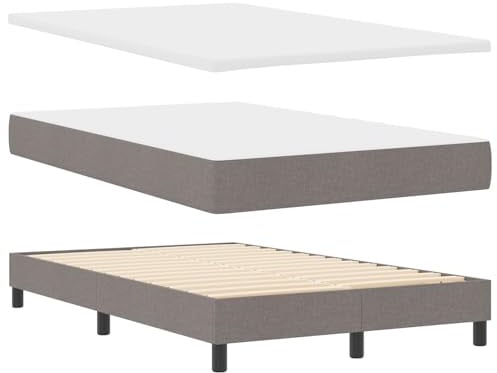 vidaXL Boxspringbett mit Matratze & Bank Taupe 120X200 cm Stoff - Stylisches Design - Bequeme Unterstützung - Einfache Montage - Perfekt für Schlafzimmer Einzelmöbel - Topper Komfort - Unterstützend