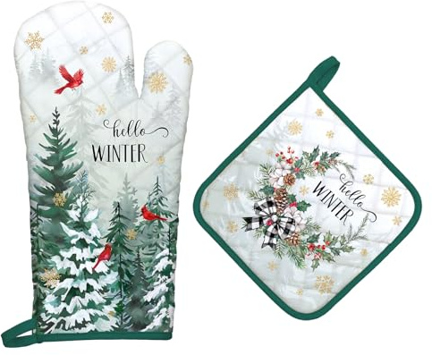 Arquiel Guanti Da Forno Presina Set Di 2 Natale, Pino Invernale Cotone Addensare Guanti Da Forno A Microonde, Presine Da Cucina Morbida Resistenti Al Calore Per Arrostire, Cuocere Decorativo Regalo