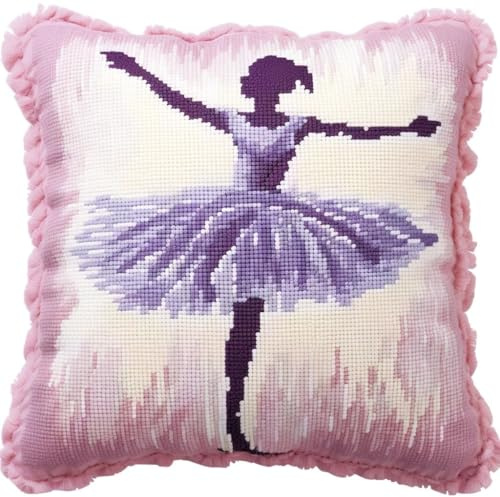 JUYIYUANFUZH KnüPfkissen Set Kissenbezug Teppich Stickerei Set Ballerina KnüPfset KnüPfbild FüR AnfäNger, Erwachsene, Kissen Zum SelberknüPfen 43 x 43 cm