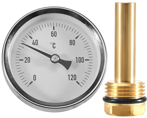 Begonia Bimetall Thermometer Ø63mm 0-120°C mit G1/2 Anschluss Tauchhülse | Heißwasserleitungen, Heizkörper, Heizsysteme und Boiler, zur Wassertemperaturmessung an Heiz
