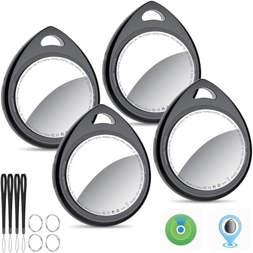 QCOQ® Air Tags Lot de 4 Noir 2026 Compatible avec l’App Localiser (iOS) | Traceur Bluetooth Anti-Perte avec Batterie Remplaçable, Balise Intelligente pour Clés, Sacs, Bagages et Portefeuilles