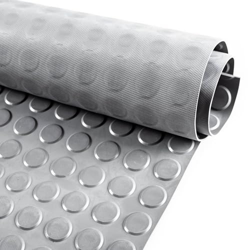 ANRO Gummimatte Meterware Noppenmatte 3mm Gummiläufer Noppen Bodenmatte als Werkstattboden, Werkbank Auflage, Antirutschmatte für Anhänger, Keller, Garage TPE geruchsarm 320 x 140 cm Grau