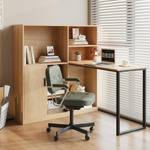 gonew21 Schreibtisch mit Regal und Schrank | Kombination aus Schreibtisch & Aufbewahrung | 120x50x120 cm | Natur Design | Für Homeoffice & Studierzimmer | Stabiles Büromöbel computertisch
