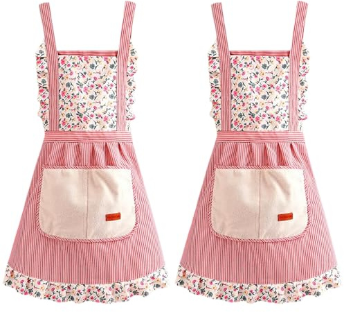 Hwtcjx Küchenschürze, 2 Stück Schürze mit Taschen, Verstellbare Küchen Schürze, Maschinenwaschbar Küchenschürzen, Schürzen für Männer Damen Küche Restaurant Café