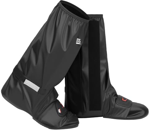 KEMIMOTO Wasserdicht Überschuhe mit Motorrad-Schalthebel, Fahrrad-Überschuhe mit reflektierenden Streifen und verstellbaren Klettverschlüssen, Rutschfester Schuhüberzieher Wiederverwendbare für Regen