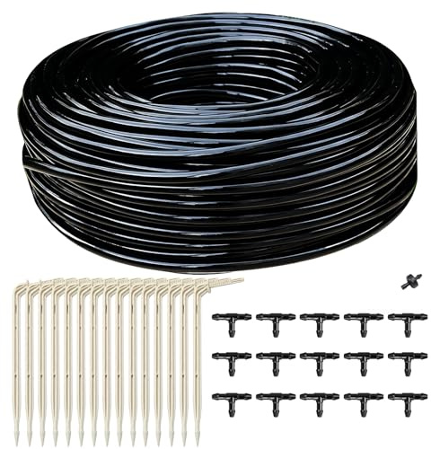 Kit Riego por Goteo, 25m Manguera de Riego 3/5 mm con 15 Goterosy T/15 Goteros, Accesorios Manguera de Riego por Goteo para Riego de Raíces en Huertos y Césped