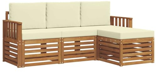vidaXL Sofagarnituren 4 pcs Natur und Creme Massivholz Akazie, Moderner Garten-Sofa, robuster Sectional für den Außenbereich, stylishe Lounge, Terrasse für Komfort