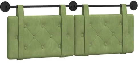 vidaXL Hängendes Kopfteil Hellgrün Samt, Moderner rechteckiger Wand-Headboard aus Samt, bezogen mit Bändern, Knopfsteppung für entspannende Schlafzimmer-Deko