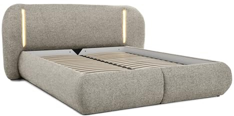 BEAUTY SOFA CORFU Polsterbett 180x200 cm Doppelbett mit Bettkasten und LED, Chenille-Stoff, Grau