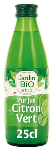 JARDIN BIO ETIC Pur Jus de Citron Vert Bio - Bouteille Verre 25 cl - 100% Fruits - Équivalent 12 Citrons Verts - Lot de 4