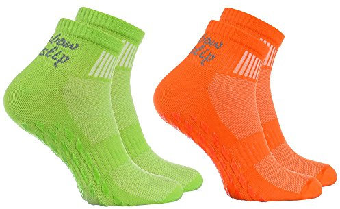 Rainbow Socks - Donna Uomo Sportive Calze Antiscivolo ABS di Cotone - 2 Paia - Naranja Verde - Tamaño 39-41