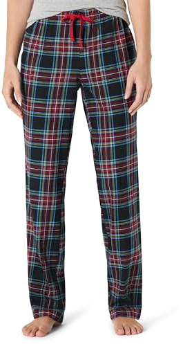 Amazon Essentials Pantaloni di Pigiama in Flanella Donna, Nero Motivo Scozzese, L