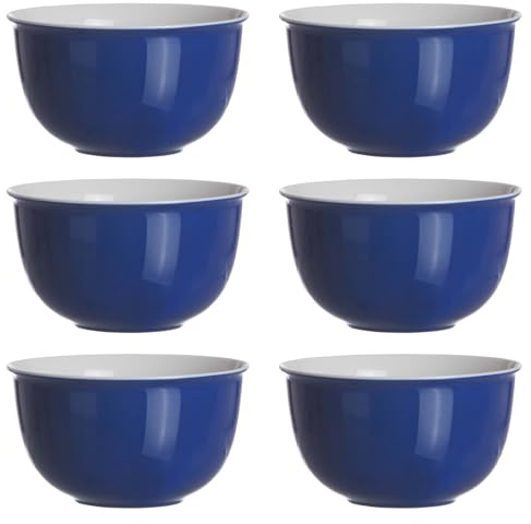 Ritzenhoff & Breker Doppio Müslischalen ø 14 cm, 6er Set, Schalen mit farbiger Außenseite, Buntes Mix-und-Match-Geschirr, Porzellan, Indigo Blau