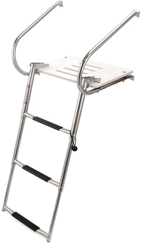 Mojiate 3-Step ABS Telescoping Boat Ladder | Stainless Steel Swim Platform with Handrails | 400lb Capacity | Collapsible for Pontoon, Dock & Yacht
