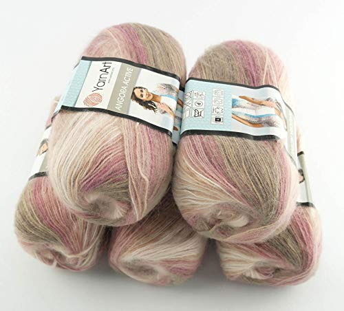 YarnArt 5 x 100 g Angora Active Batik - Mehrfarbige Wolle mit Farbverlauf, 500 g, 25% Mohair, Türkisch