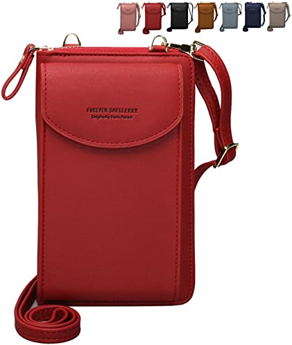 RRANCharltu Portefeuille Femme Sac À Bandoulière en PU Cuir Porte Monnaie Téléphone Portable Carte Mini Pochette Épaule Portefeuille pour Cadeau de Noël Saint-Valentin (Rose Rouge)