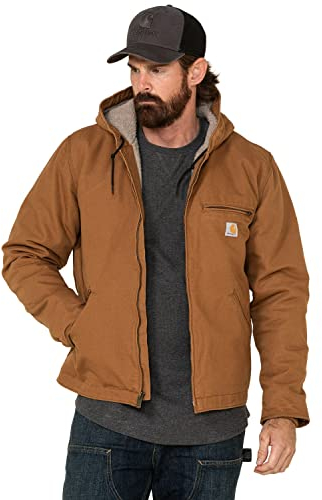 Carhartt Men's Relaxed Fit Washed Duck Sherpa-Lined Jacket, Brown, Large/Regular