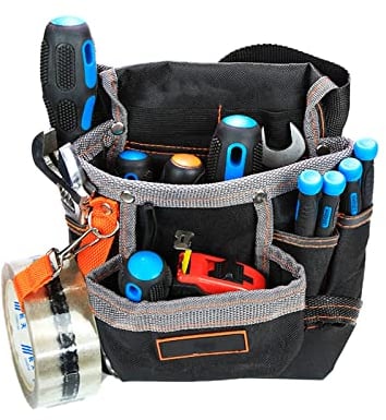 Gartengeräte Gürtel mit 7 Taschen, tragbare Werkzeugtasche für Gartenscheren, Schraubenschlüssel, Hammer, Schraubendreher, passend für die meisten Griffinstrumente (schwarz)