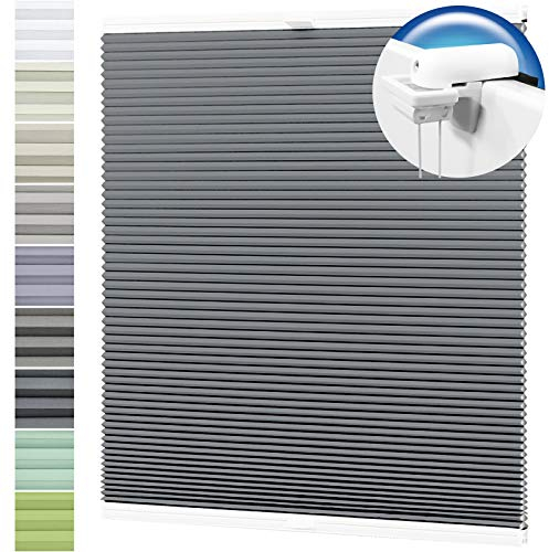 Wabenplissee nach Maß Verdunklung Thermo Plissee Klemmfix Ohne Bohren Dunkelstahl Rückseite Weiß Breite: 111-120 cm, Höhe: 101-140 cm