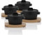 BBQ-Toro Mini Dutch Oven (4 pièces) | Ø 11 cm - rond - noir | Pot de service en fonte avec socle en bois | pré-assaisonné | marmite en fonte avec couvercle