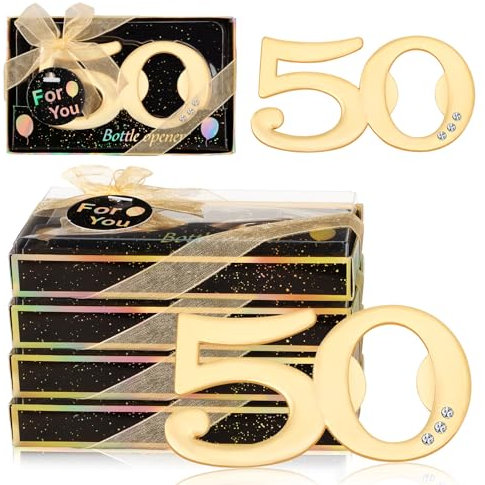 Qonmpcvu 24 PCS 50th Birthday Party Favors 50 Shaped Bottle Openers 50th Birthday Golden Wedding Gifts Souvenirs for Guest , Party Decorations