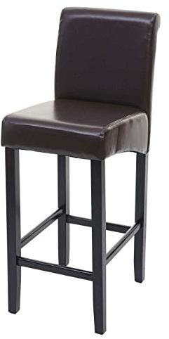 Barhocker HWC-C33, Barstuhl Tresenhocker, Holz MVG-Zertifiziert - braun, dunkle Beine, Leder
