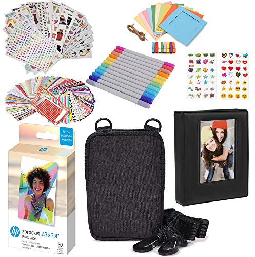 HP Premium Zink Fotopapier, 5,8 x 8,6 cm, Zubehör-Set mit Fotoalbum, Etui, Aufklebern, Markern