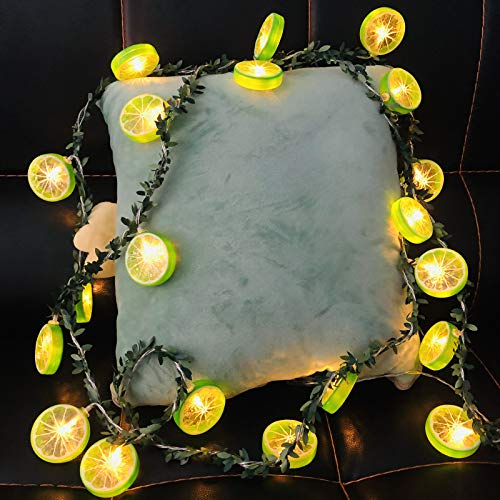 Riaxuebiy Simulation Zitrone Lichterkette Frucht Zitrone Scheibe Grün Blätter Girlande Limette Fee Nachtlichter Kranz Hängelampe Batterie Angetrieben(3m/20LED, Limette)