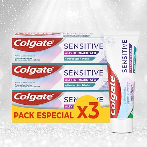 Colgate Sensitive Sofort Entlastung Zahnpasta - 3 Stück x 75 ml, Täglicher Schutz, Sensitive Zähne, Dichtung und Reparatur empfindlicher Stellen