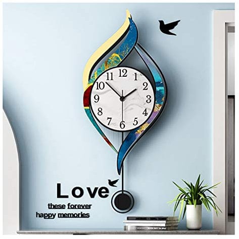 FEIYIYANG Modern White & Silver Acrylic Pendulum Wall Clock, Large, Silent, Living Room Decoration