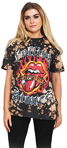 Rolling Stones The T Shirt Tattoo Flames Logo Official Dip Dye Grey Unisex